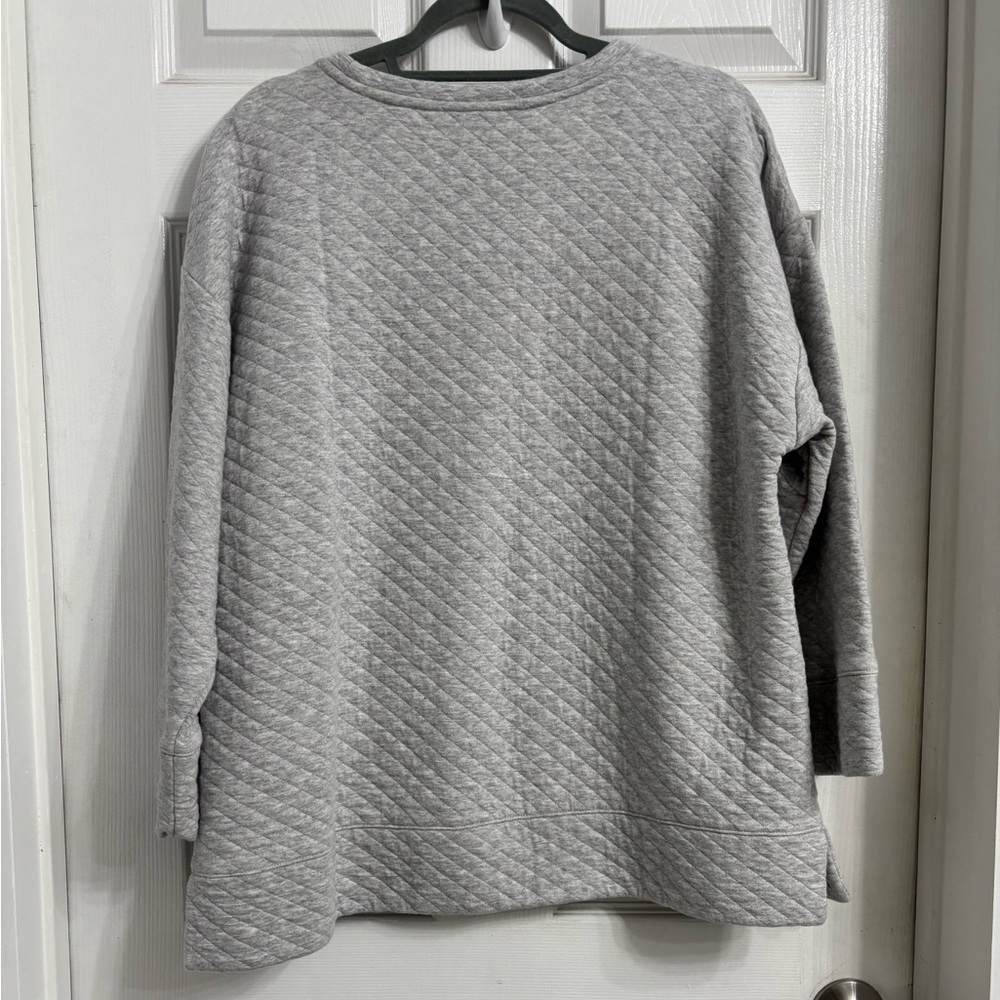 Lands' End Light Gray Quilted Sweatshirt Large Cozy Oversized - Picture 4 of 6